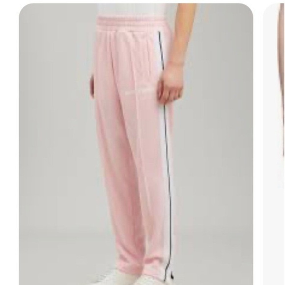 Palm Angels LOGO- Print Track Pants Pink/White Striped Elastic Waist Size Small